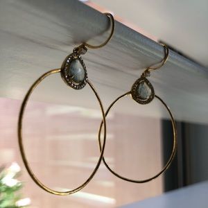 Nadri Gold Hoops with Blue Accent Stone CZ